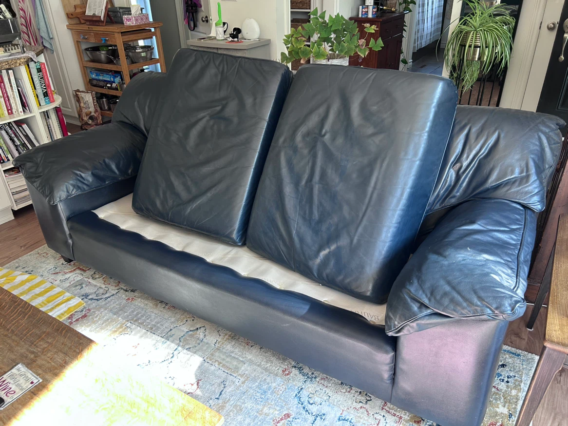 Blue leather sofa and chair