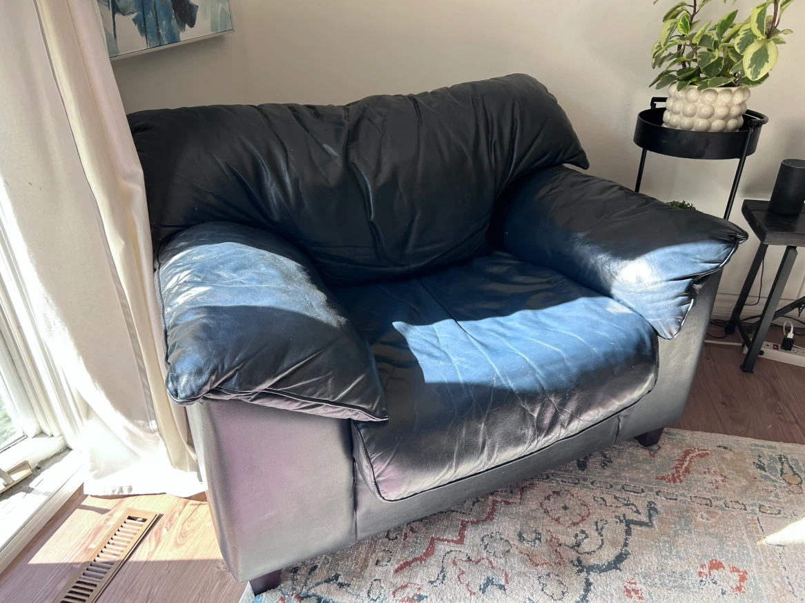 Blue leather sofa and chair - photo 2