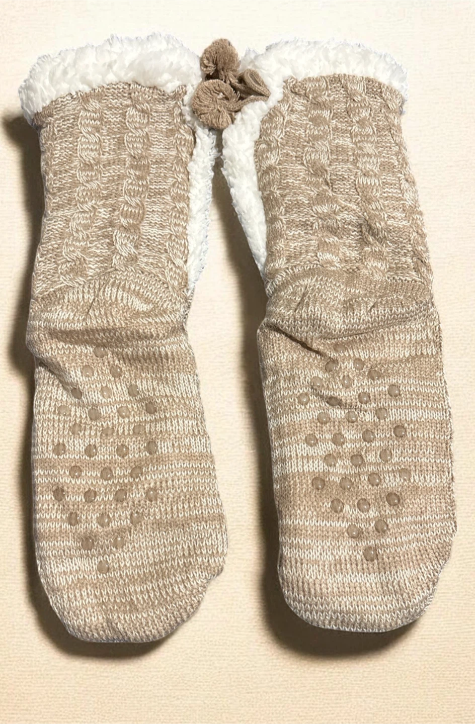 Beige Cable Knit Slipper Socks - photo 2