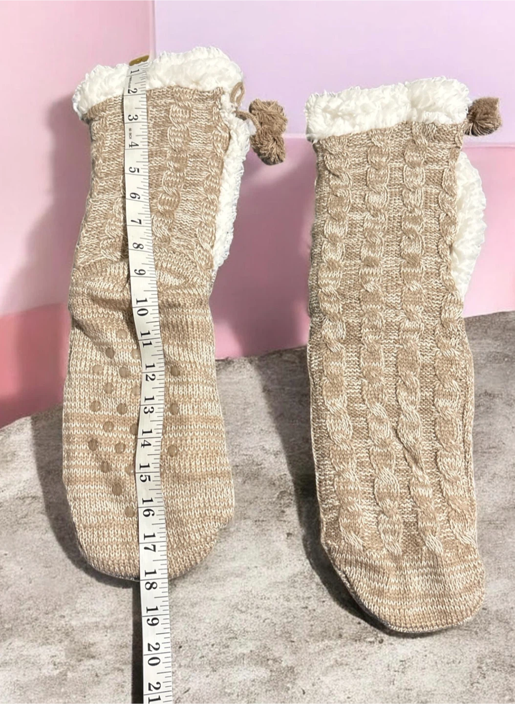 Beige Cable Knit Slipper Socks - photo 3
