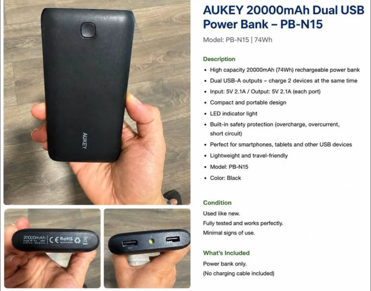 AUKEY 20000mAh Dual USB Power Bank PB-N15 - Black