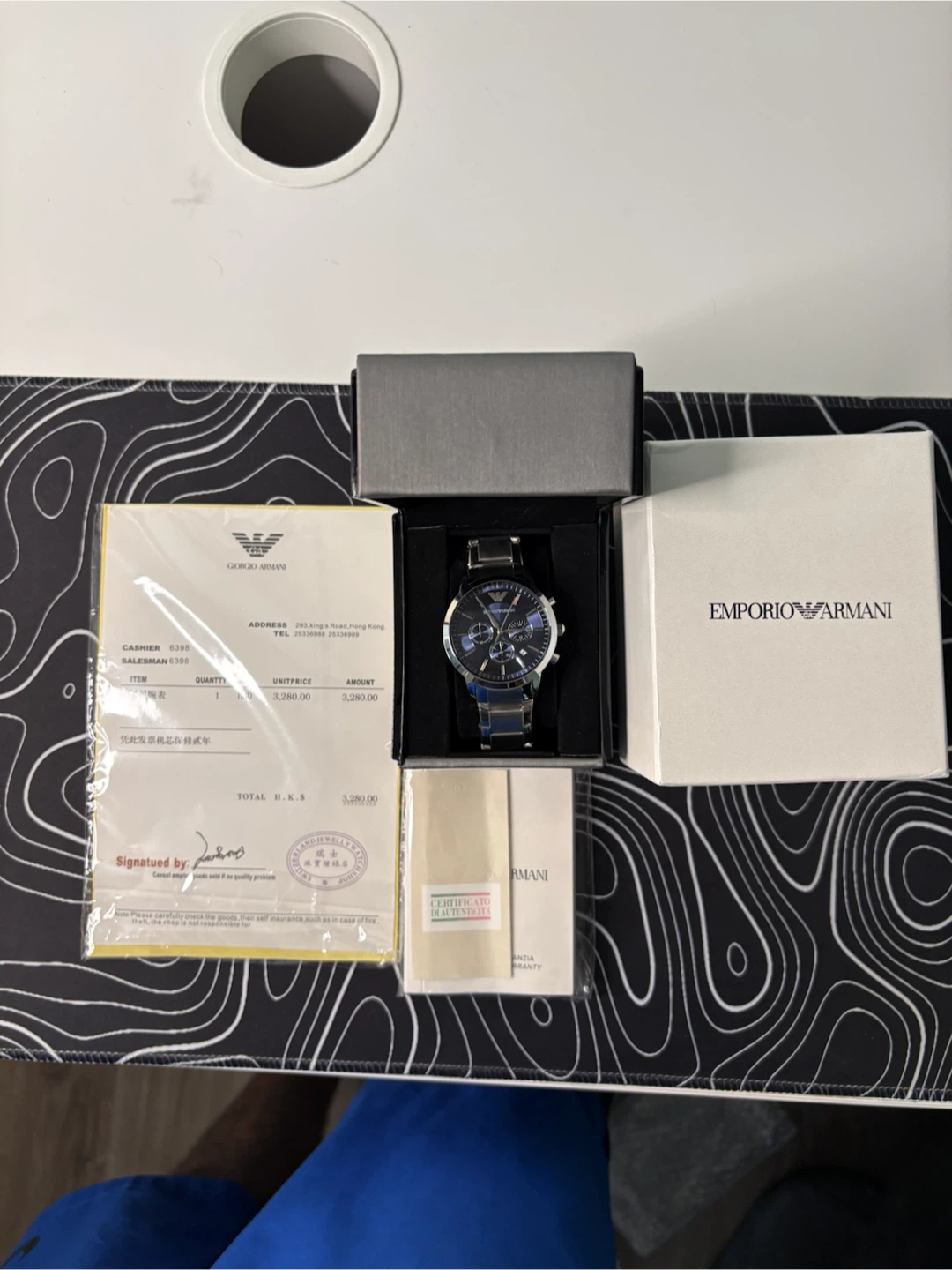 luxury Men's Watch Set - Navy Blue Dial with Box & Booklets