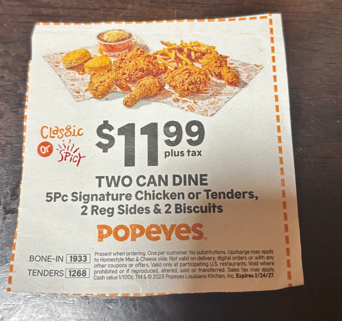 Popeyes "Two Can Dine" Coupon - Expires 2/24/27