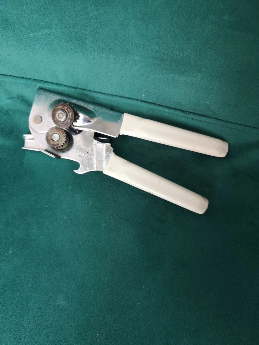 Manual Can Opener with White Handles