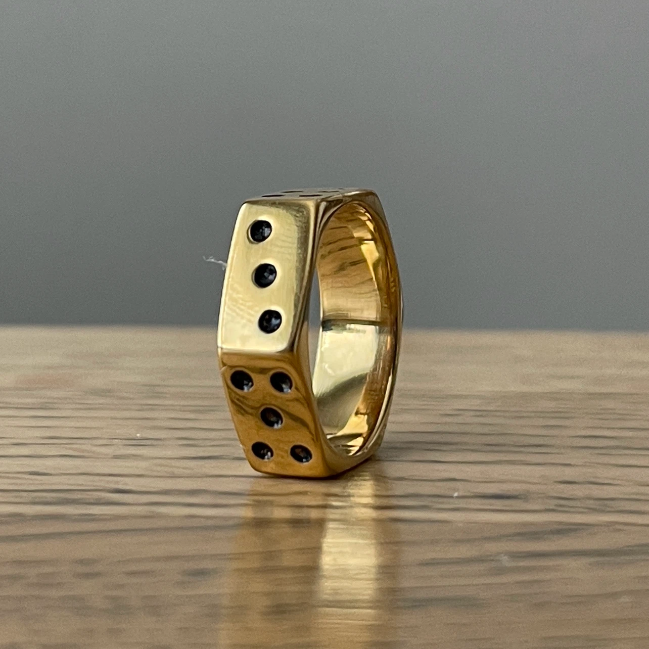 Faceted dice stainless steel ring (size 10)