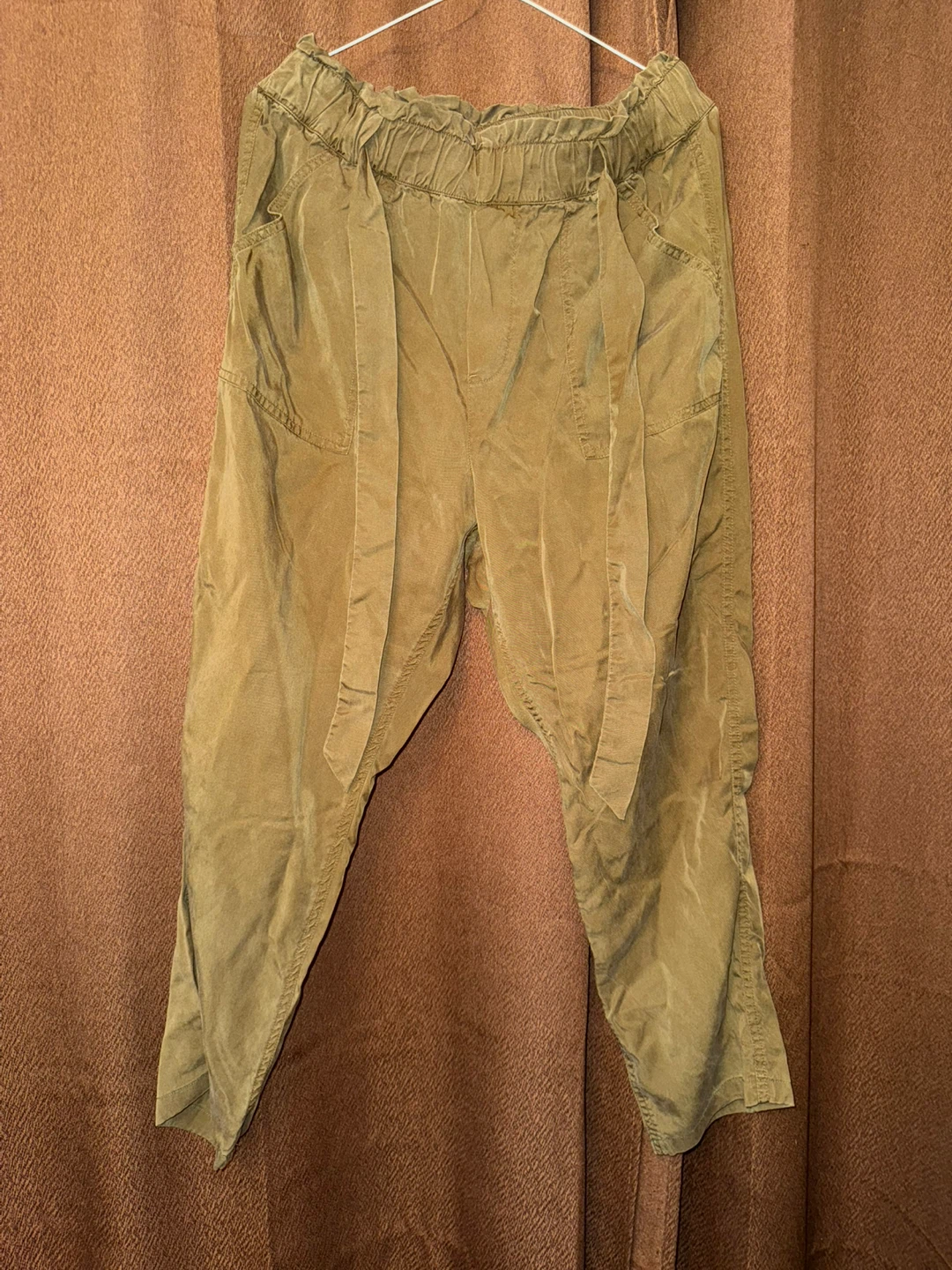 Garage Olive Green Paper Bag Waist Trousers