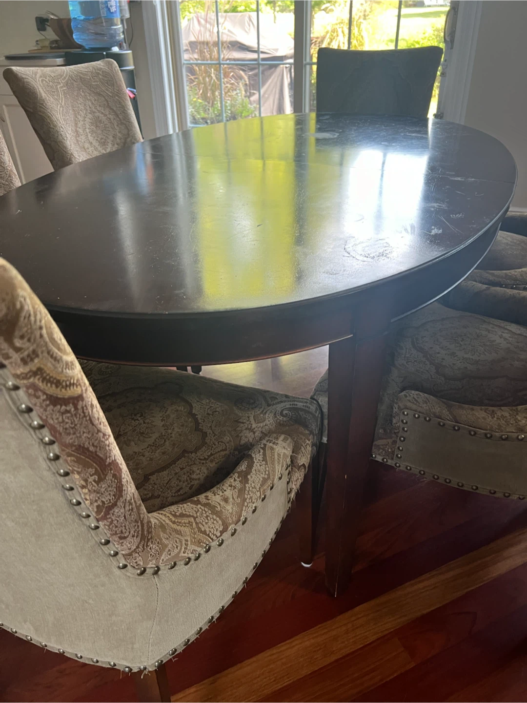 Oval Dark Wood Dining Table W/ 6 Fabric chairs - photo 2