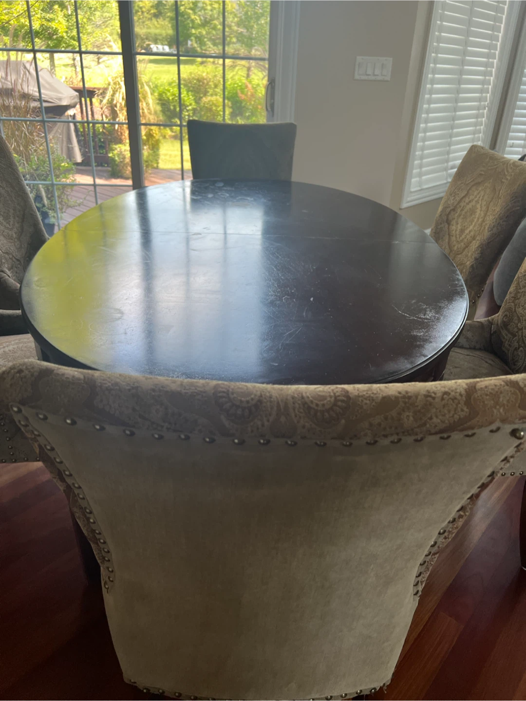 Oval Dark Wood Dining Table W/ 6 Fabric chairs - photo 3