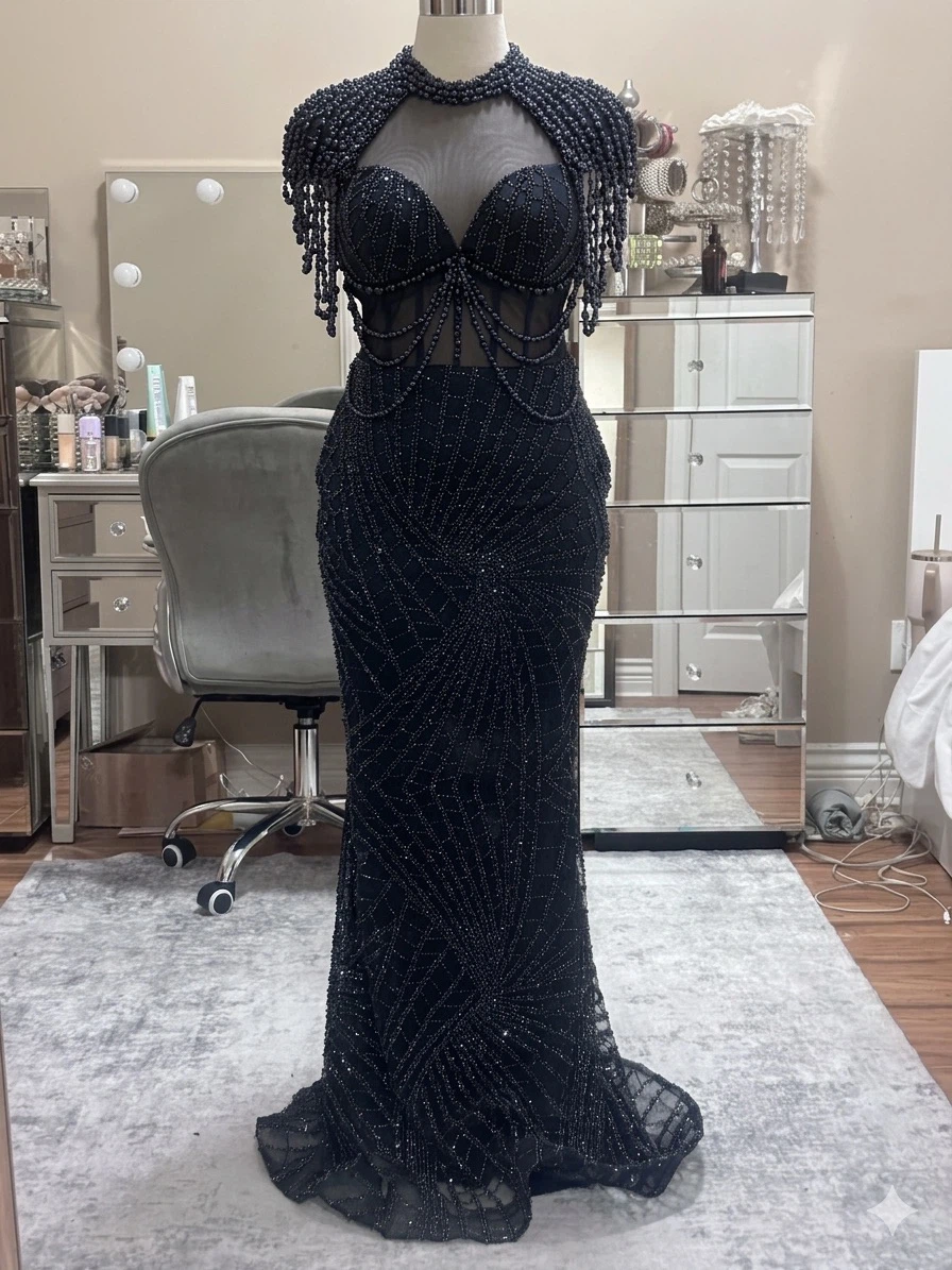 Navy Blue Beaded Gown