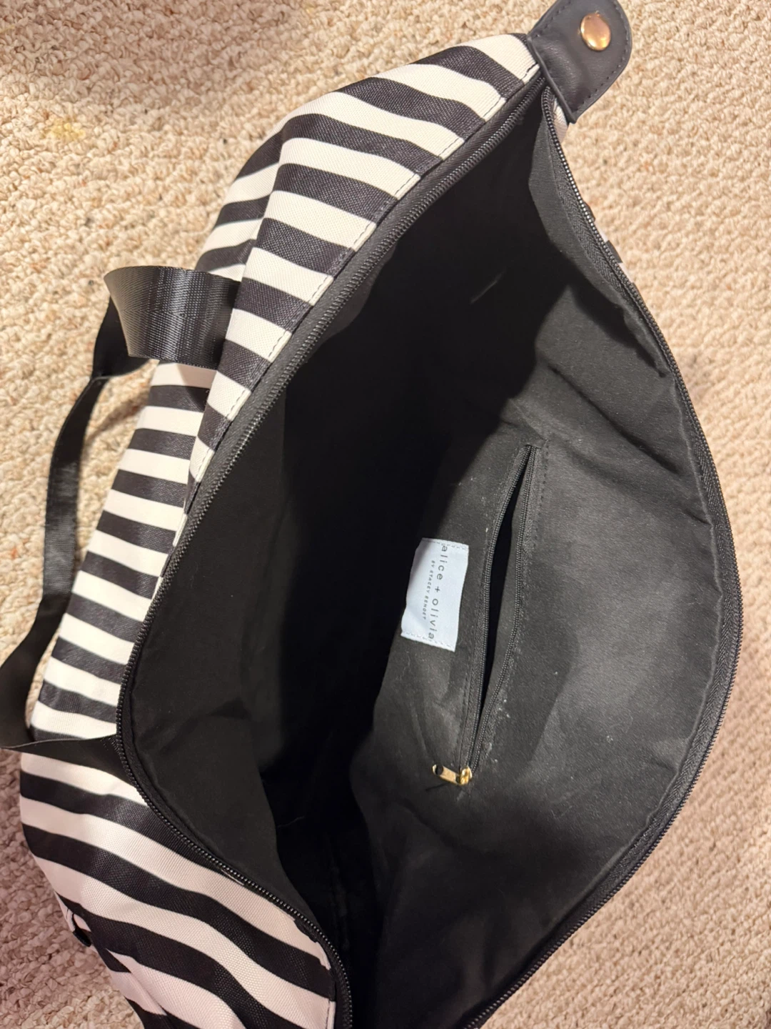 Alice + Olivia Black and White Striped Duffle Bag