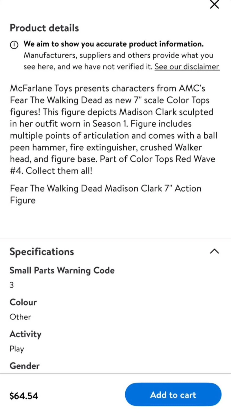 McFarlane Fear The Walking Dead Madison Clark 7" Action Figure - photo 4