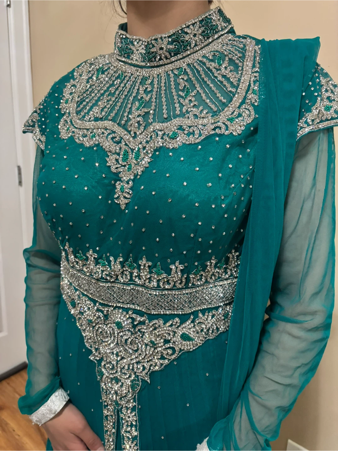 Teal Embroidered Anarkali Dress
