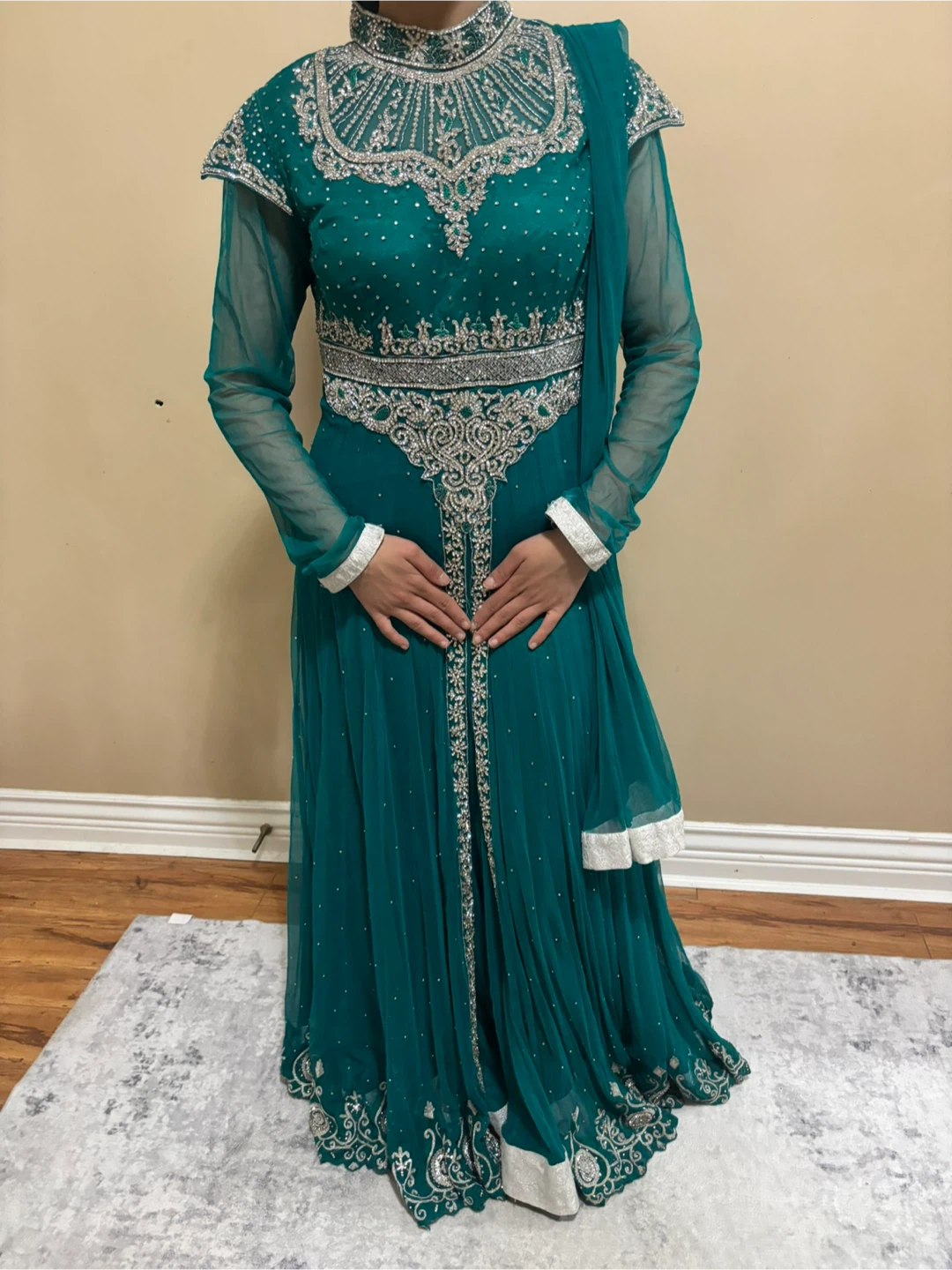 Teal Embroidered Anarkali Dress - photo 2