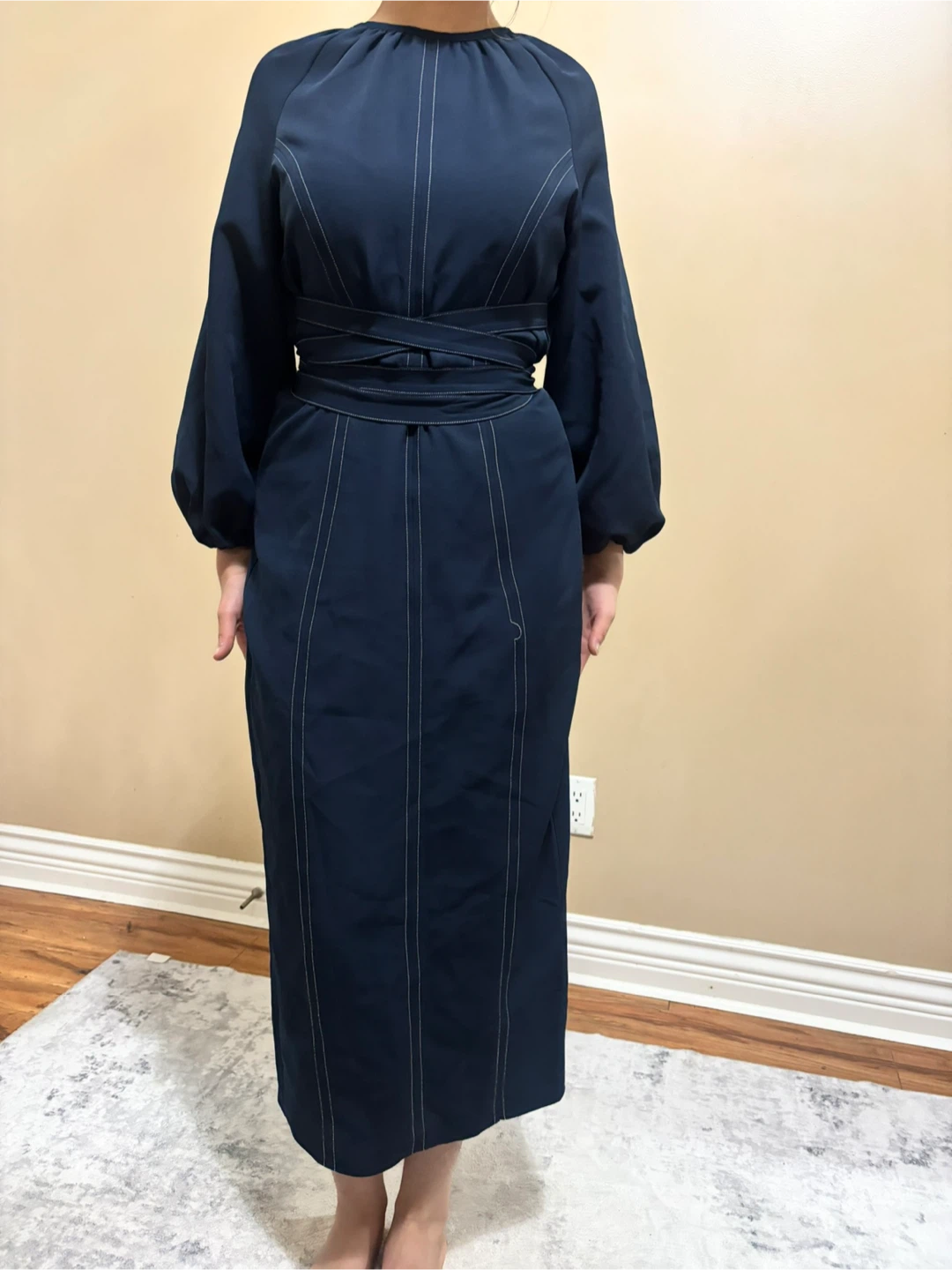 ASOS Navy Blue Dress with White Stitching