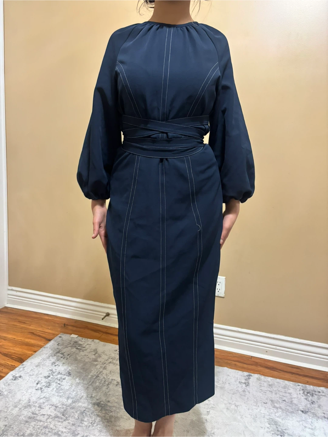ASOS Navy Blue Dress with White Stitching - photo 2