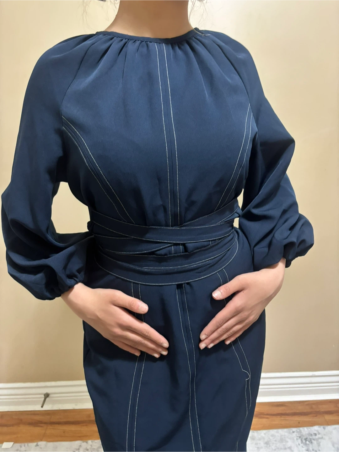 ASOS Navy Blue Dress with White Stitching - photo 3