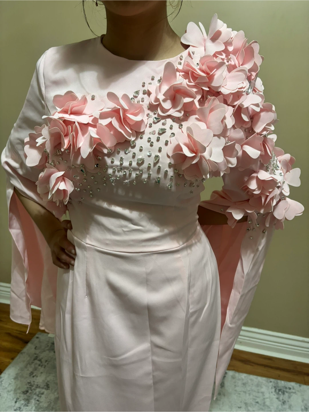 Pink Formal Dress with Floral Appliqués and Beading - photo 2