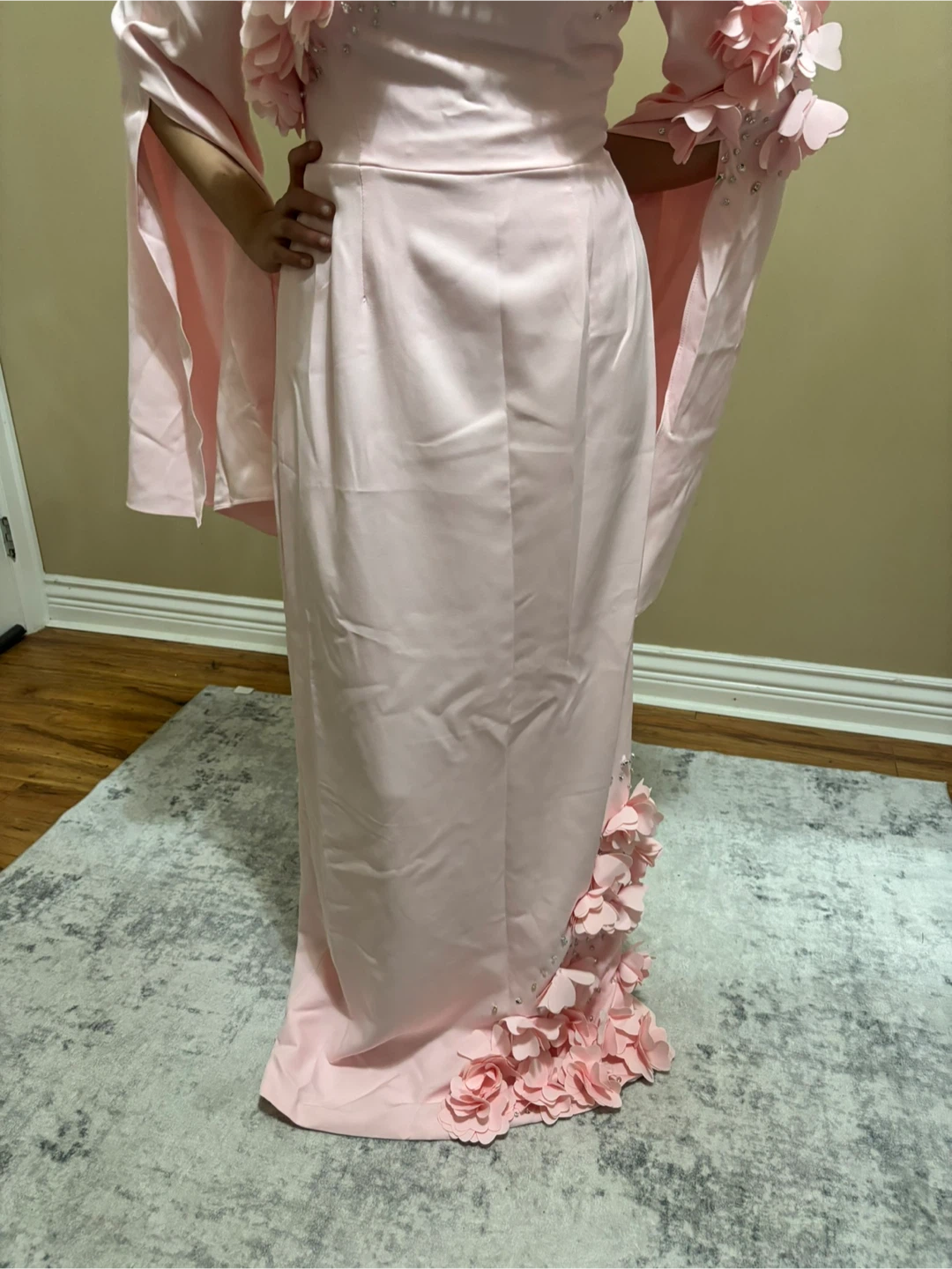Pink Formal Dress with Floral Appliqués and Beading - photo 3