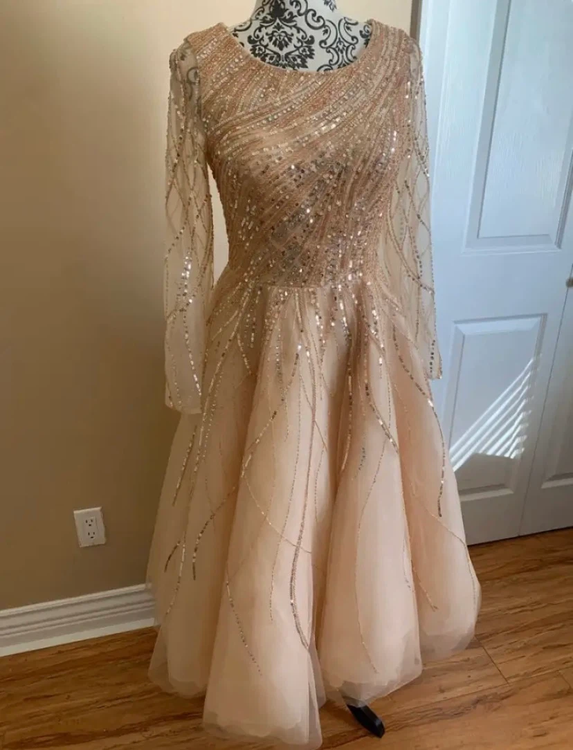 Sparkly Beaded Long Sleeve Formal Dress