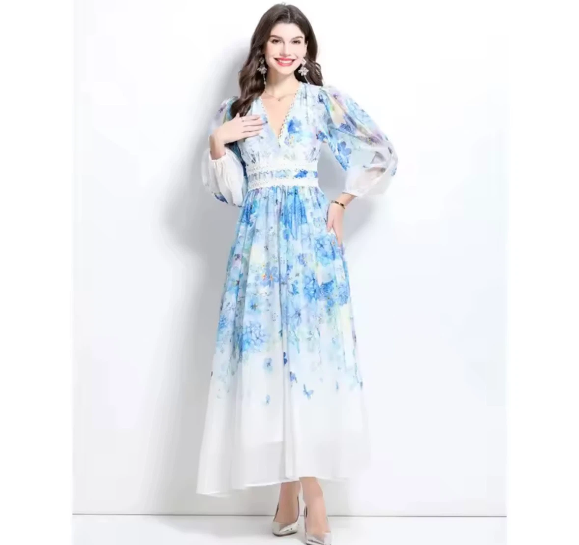 Floral Print V-Neck Maxi Dress