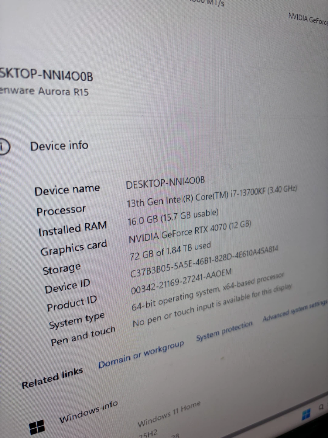 Alienware Aurora R15 Desktop - i7-13700KF, RTX 4070 - photo 2