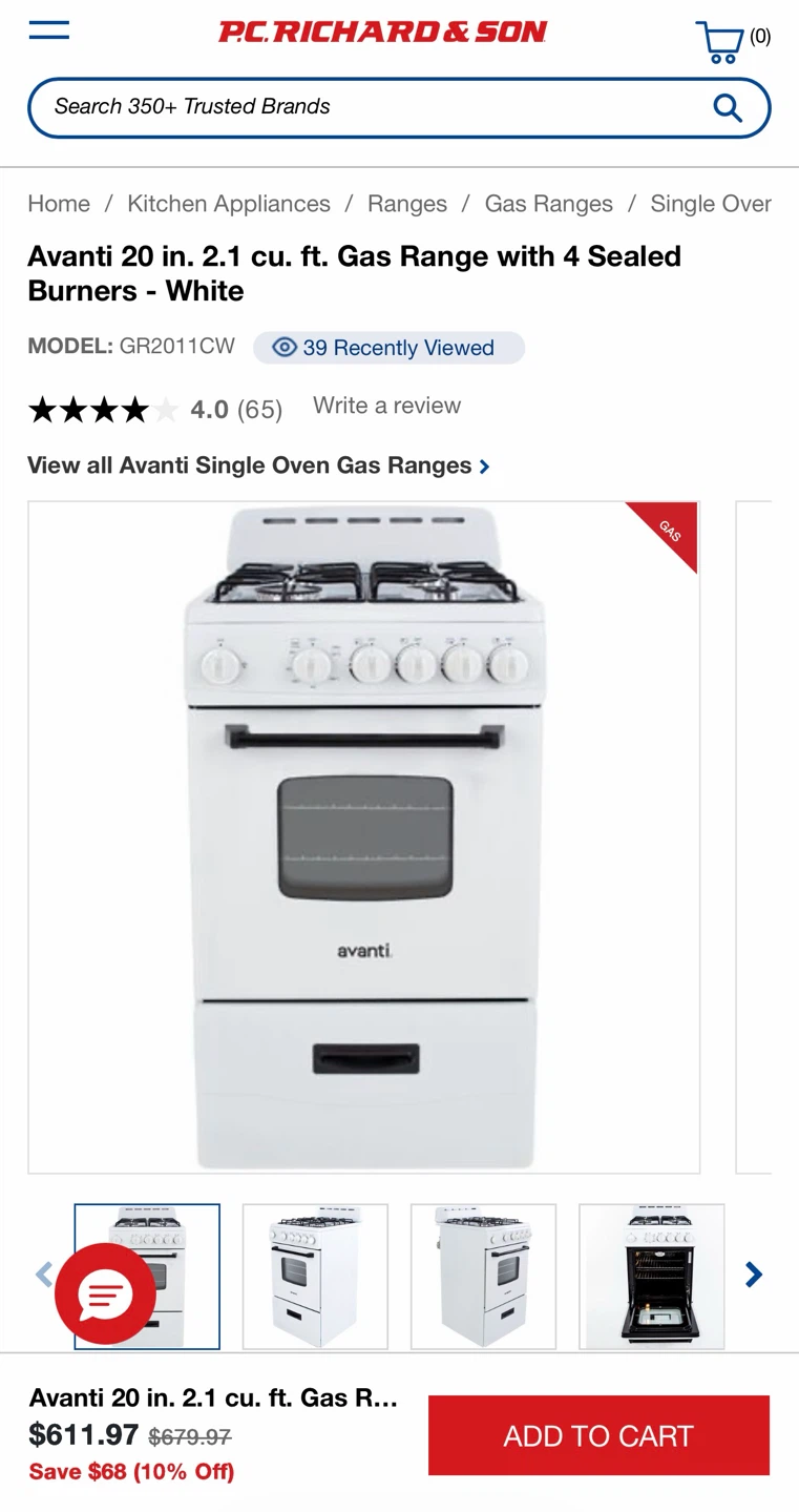 Avanti 20" Gas Range - White - photo 5