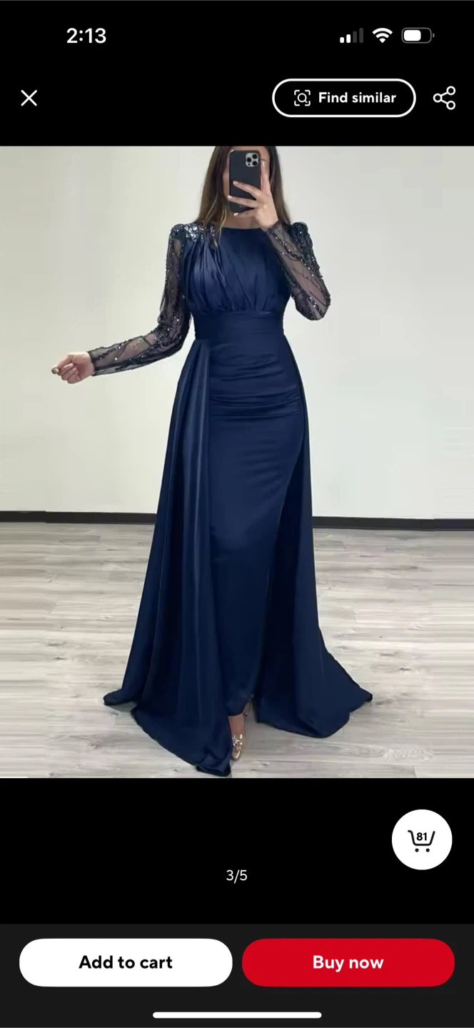 Navy Blue Embellished Sleeve Gown