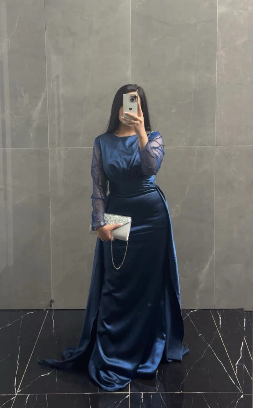 Navy Blue Embellished Sleeve Gown - photo 2