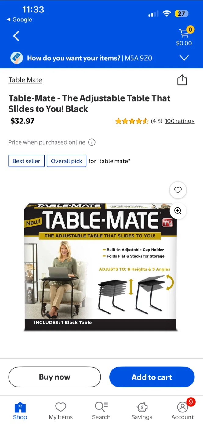 Table-Mate Adjustable Black Table