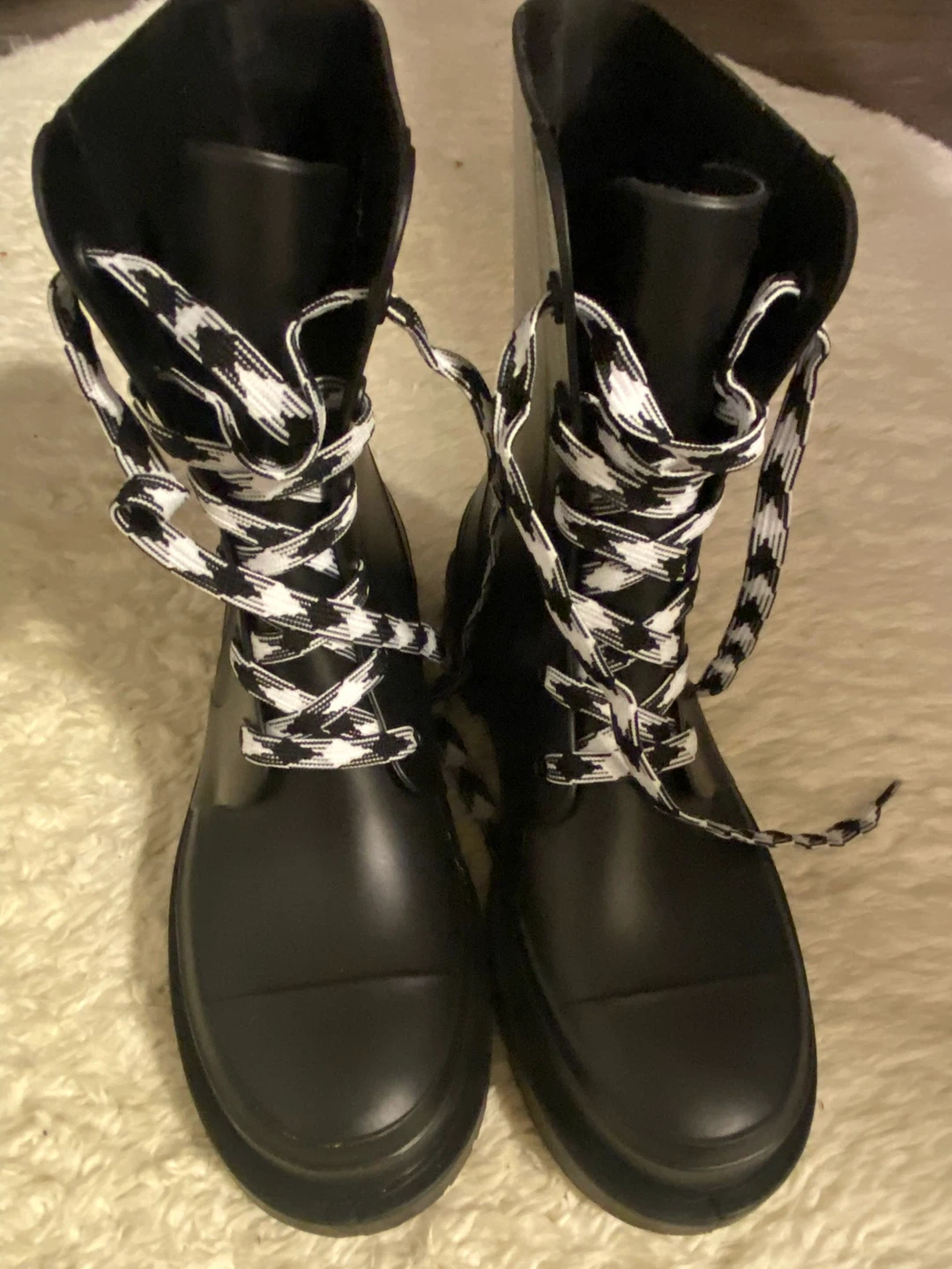 Madrid Black Lace-Up Rain Boots