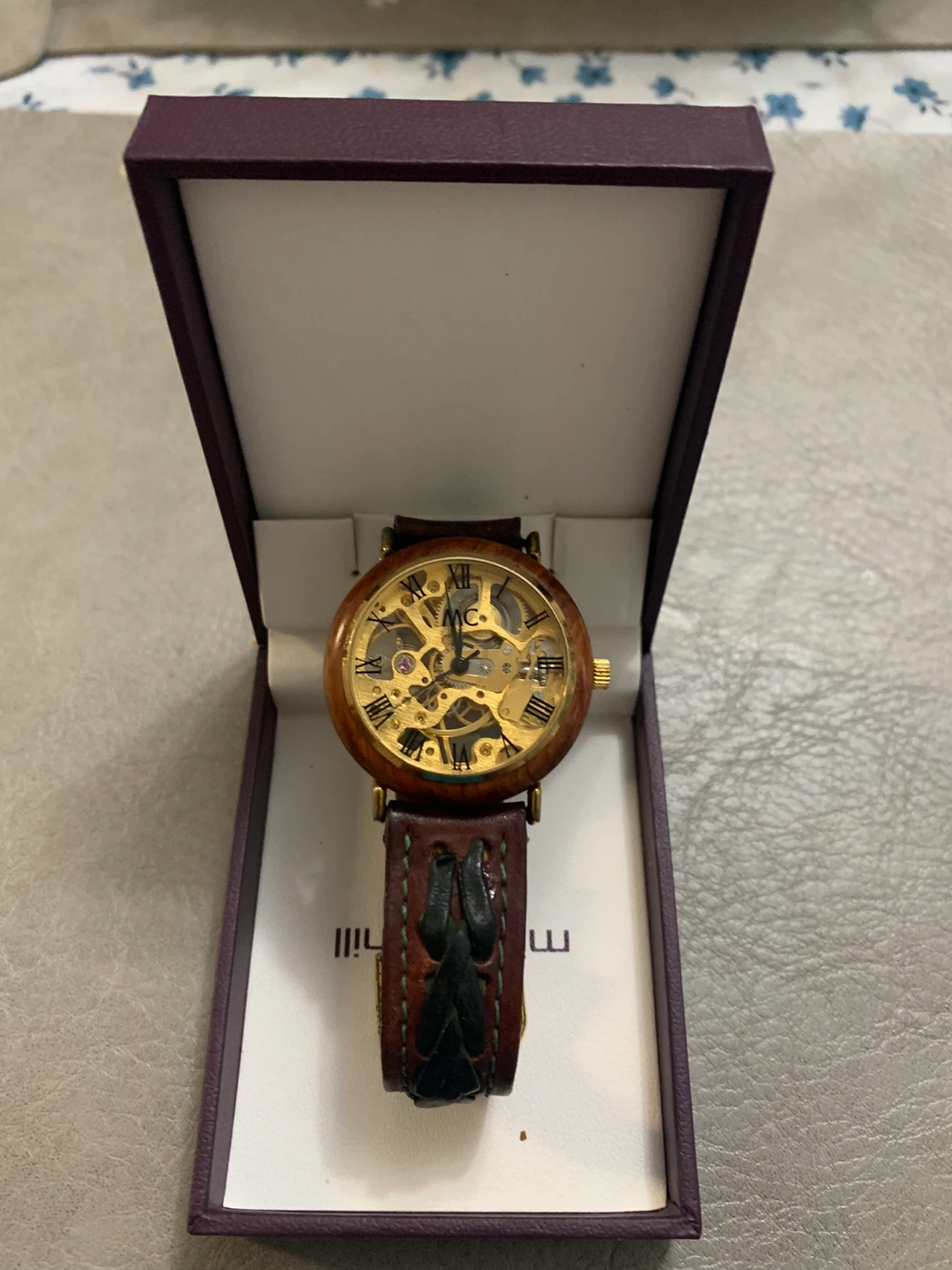 MC Skeleton Gold Tone Leather Watch