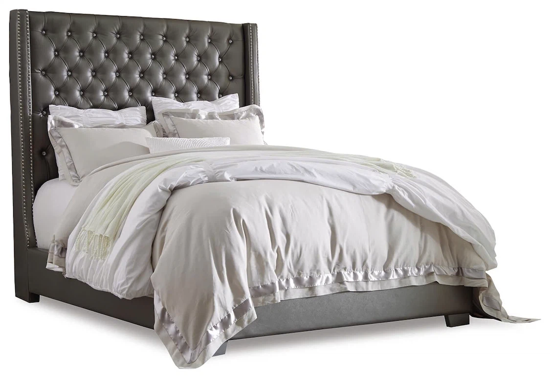 Grey Upholstered Queen Bed Frame with Tufting - photo 2