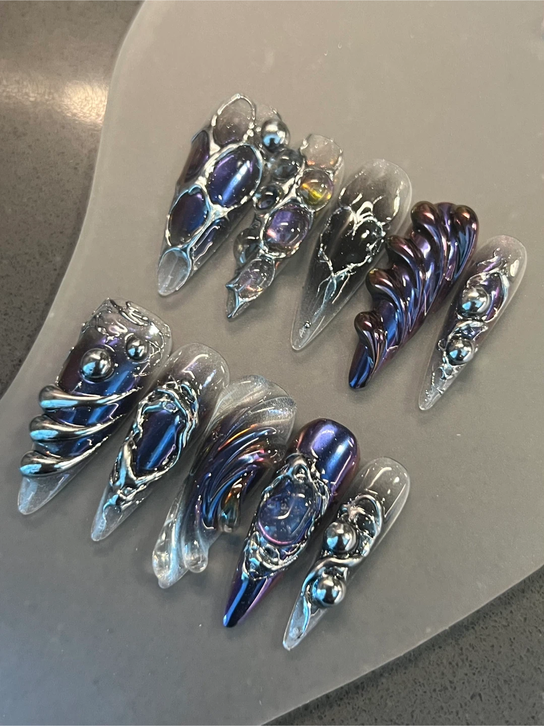 Dark Press on nails Liquid Metal/Y2K/Gothic