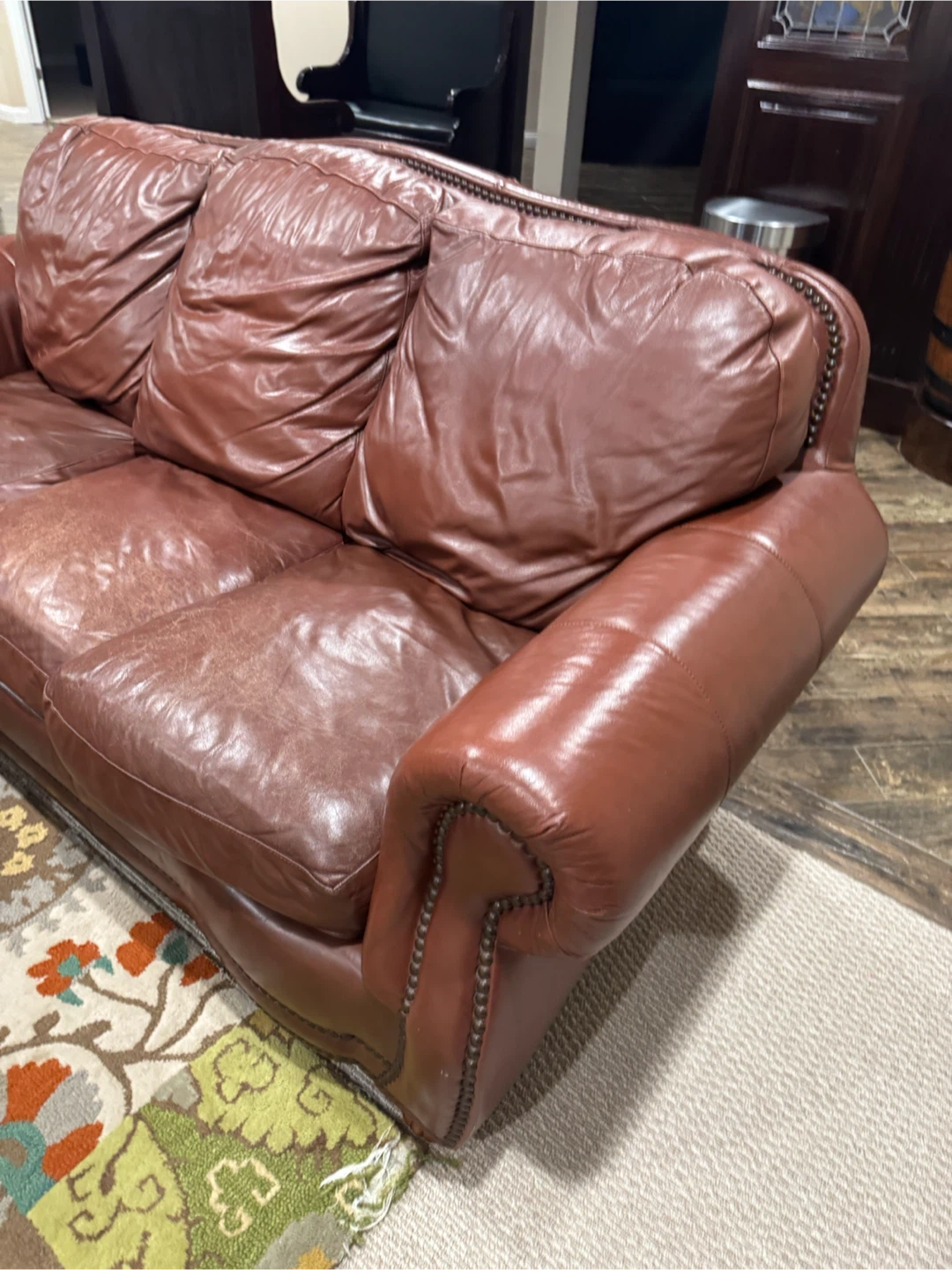Natuzzi Italian Brown Leather Sofa & Love Seat