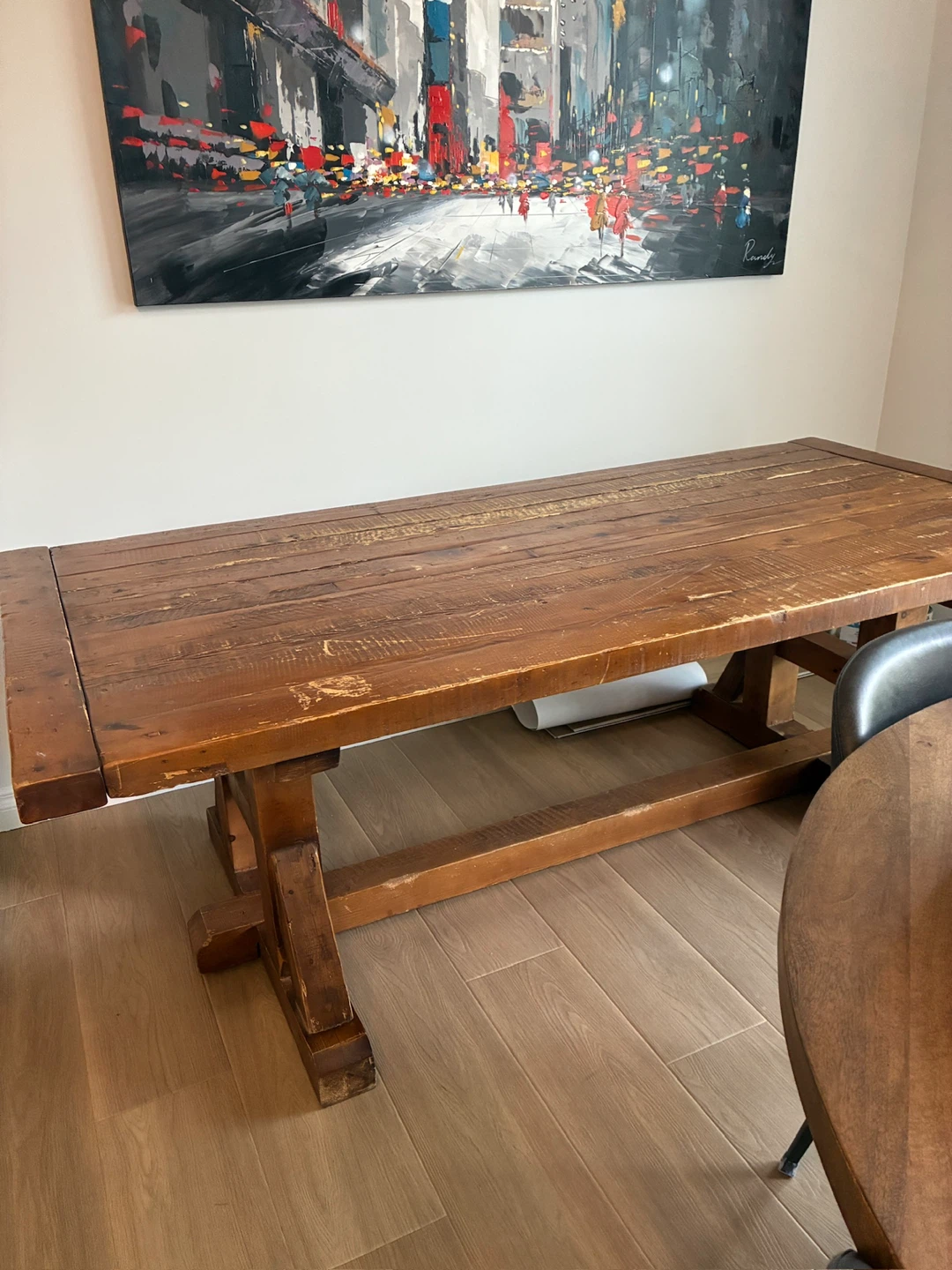 Rustic Solid Wood Trestle Dining Table