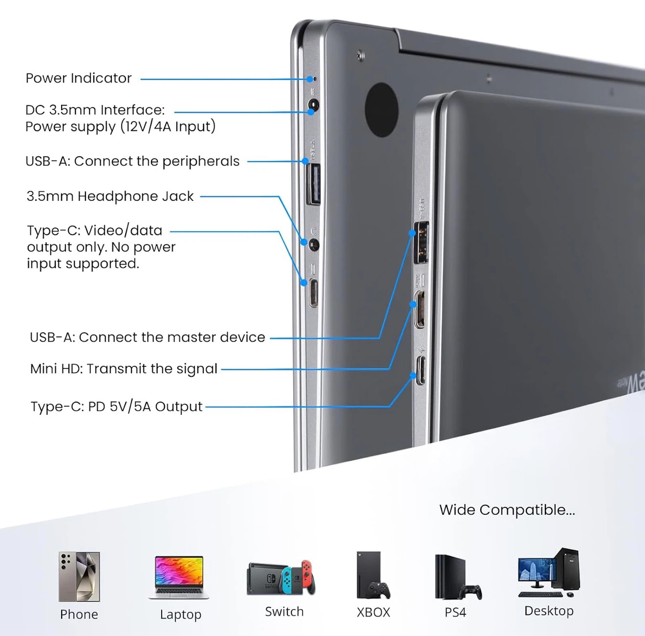 14" 1080P IPS Portable Monitor with Built-in Battery - photo 4