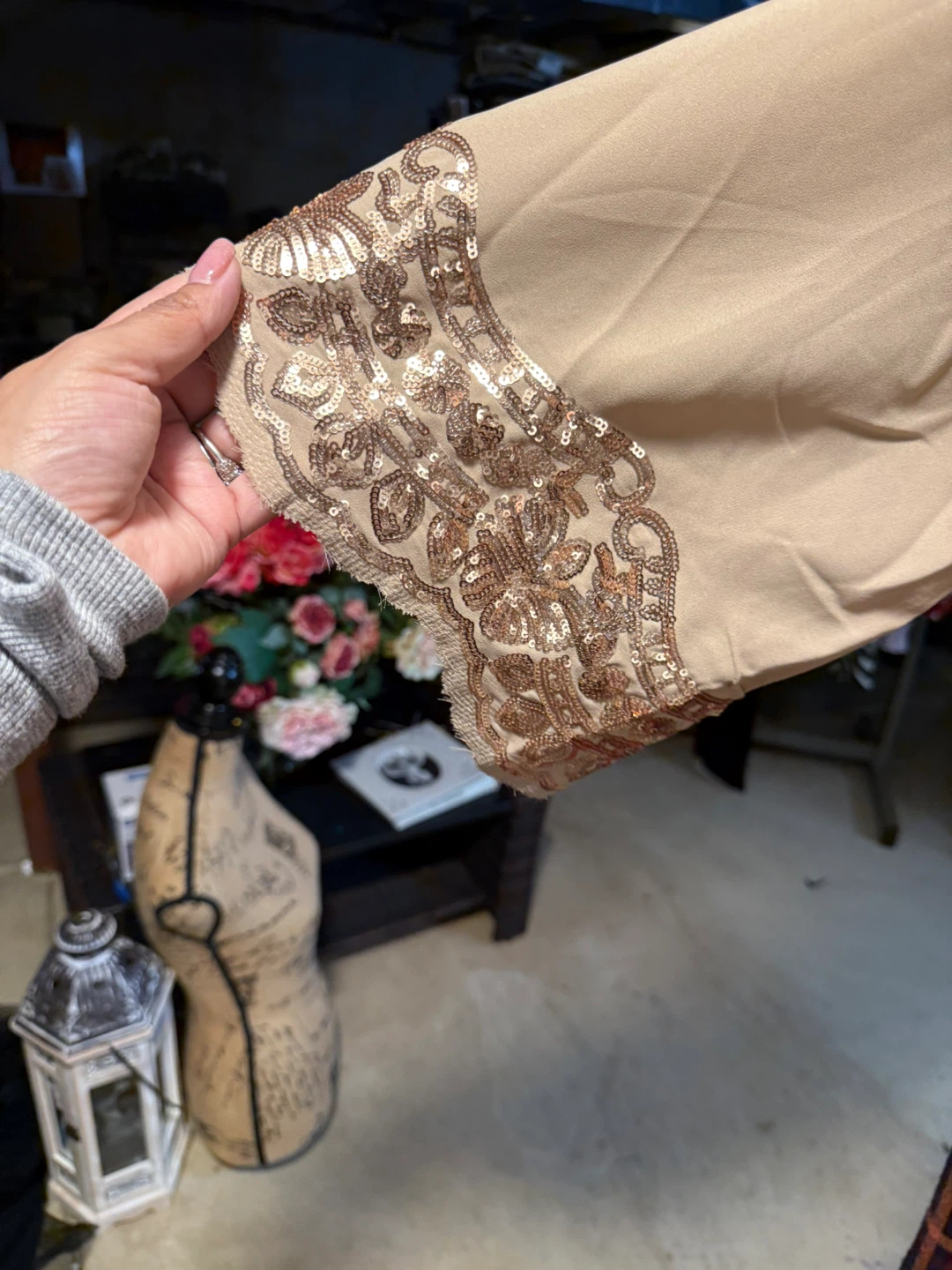 Roaman's Sequin Embellished Beige V-Neck Top - Size 18W - photo 3