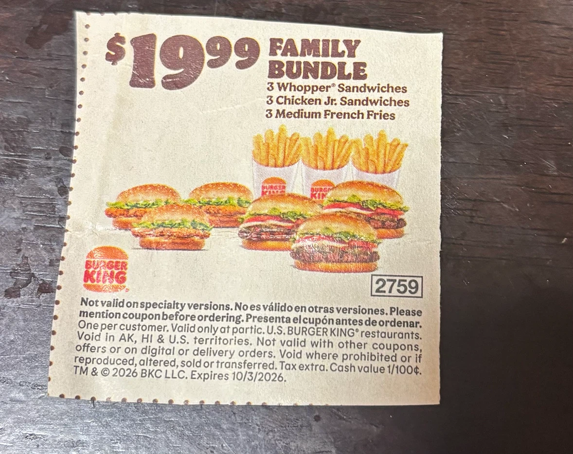 Burger King $19.99 Family Bundle Coupon
