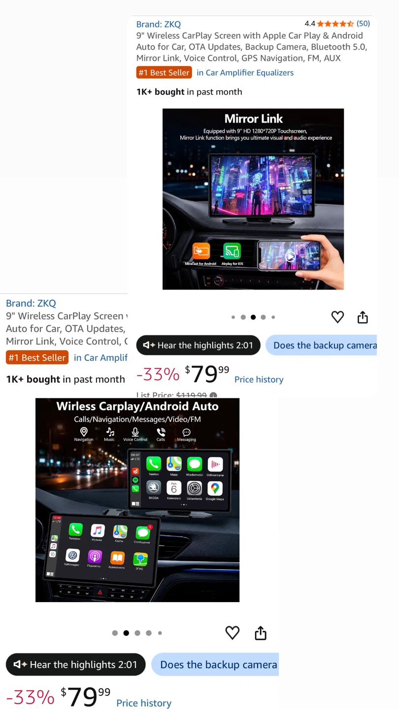 ZKQ 9-inch Wireless CarPlay and Android Auto Screen - photo 3