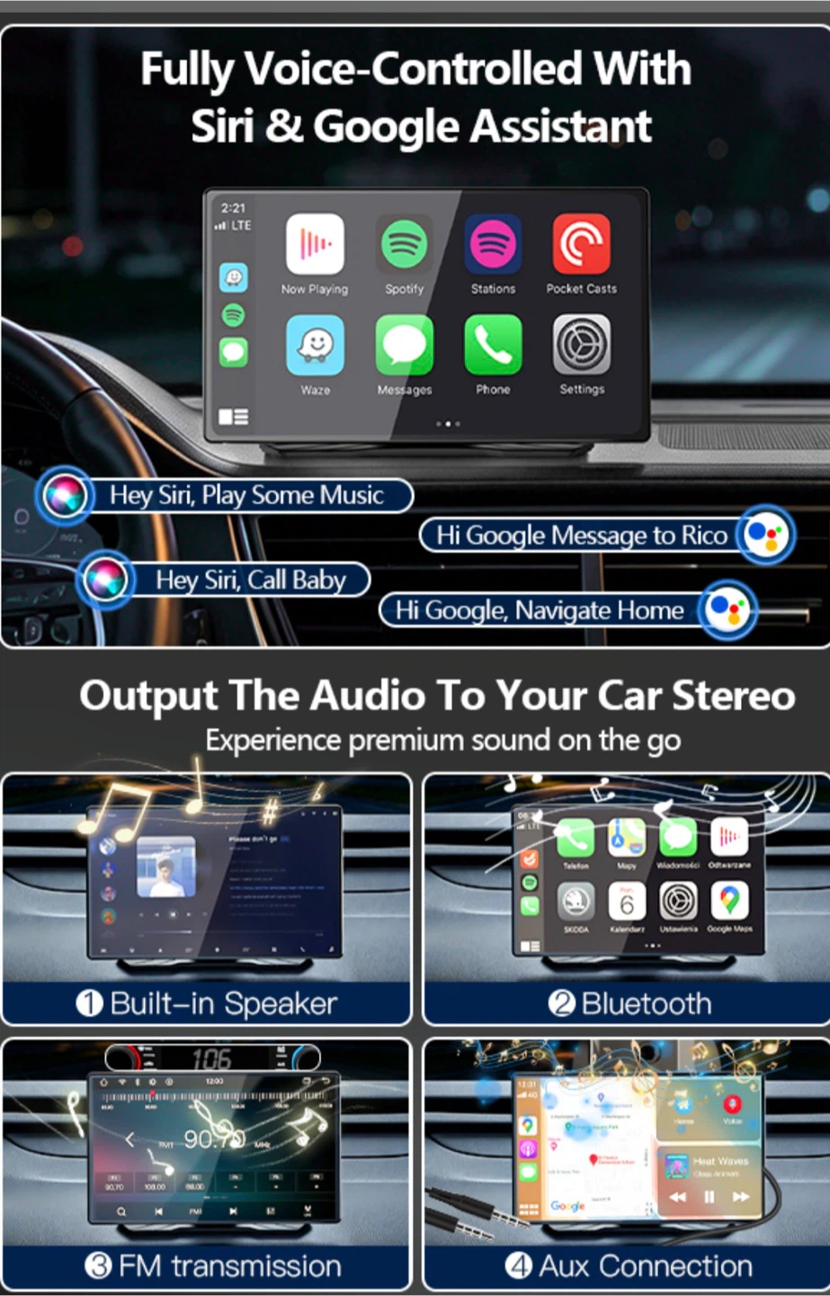 ZKQ 9-inch Wireless CarPlay and Android Auto Screen - photo 5