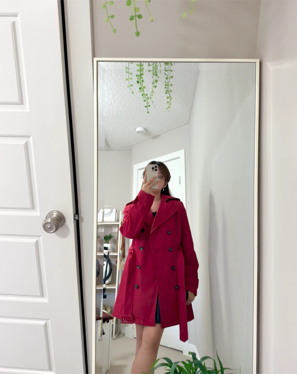 Red Double-Breasted Trench Coat