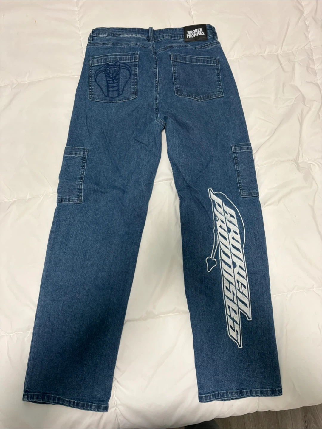 Broken Promises Blue Denim Cargo Jeans - photo 2