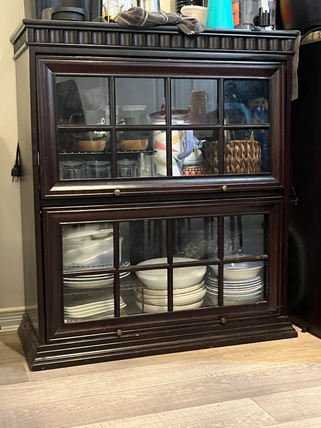 Dark Wood Cabinet with Glass Doors