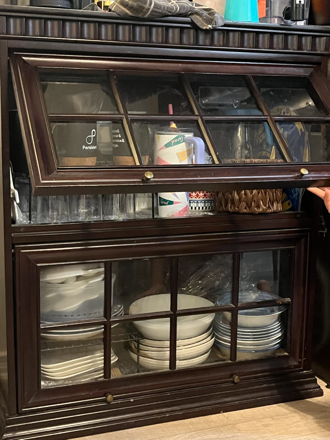 Dark Wood Cabinet with Glass Doors - photo 2