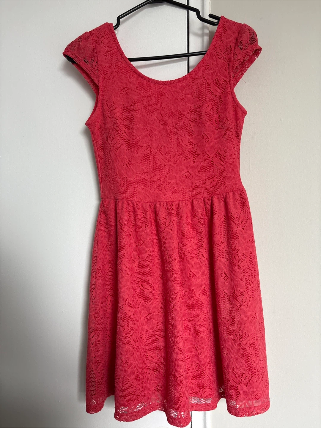 Coral Lace Cap Sleeve Dress