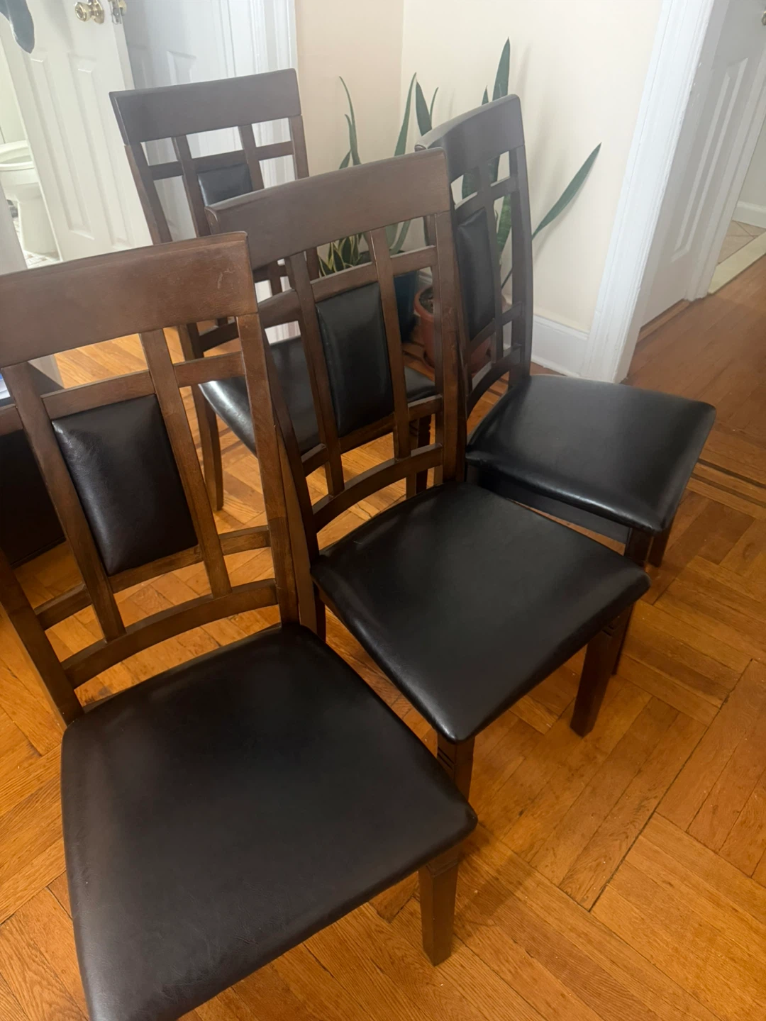 Wooden Dining Chairs with Black Padded (Set of 6