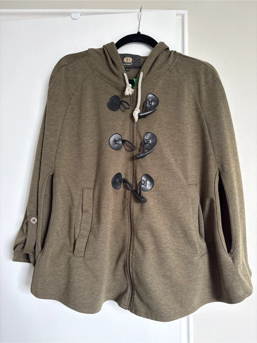 Khaki Duffle Hooded Poncho Cape
