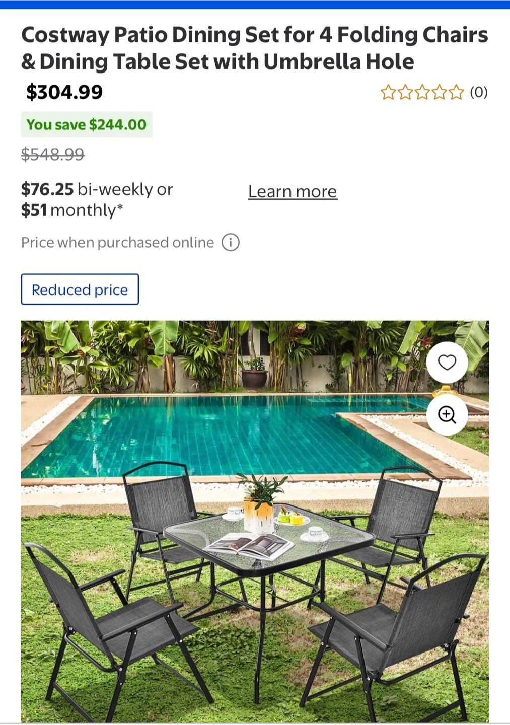 Patio Dining Set for 4 Folding Chairs & Dining Table Set