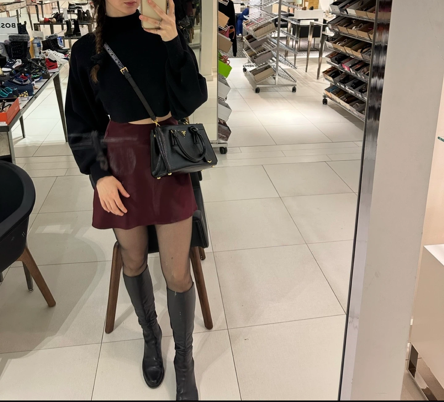 Black Cropped Mock Neck Knit Sweater small