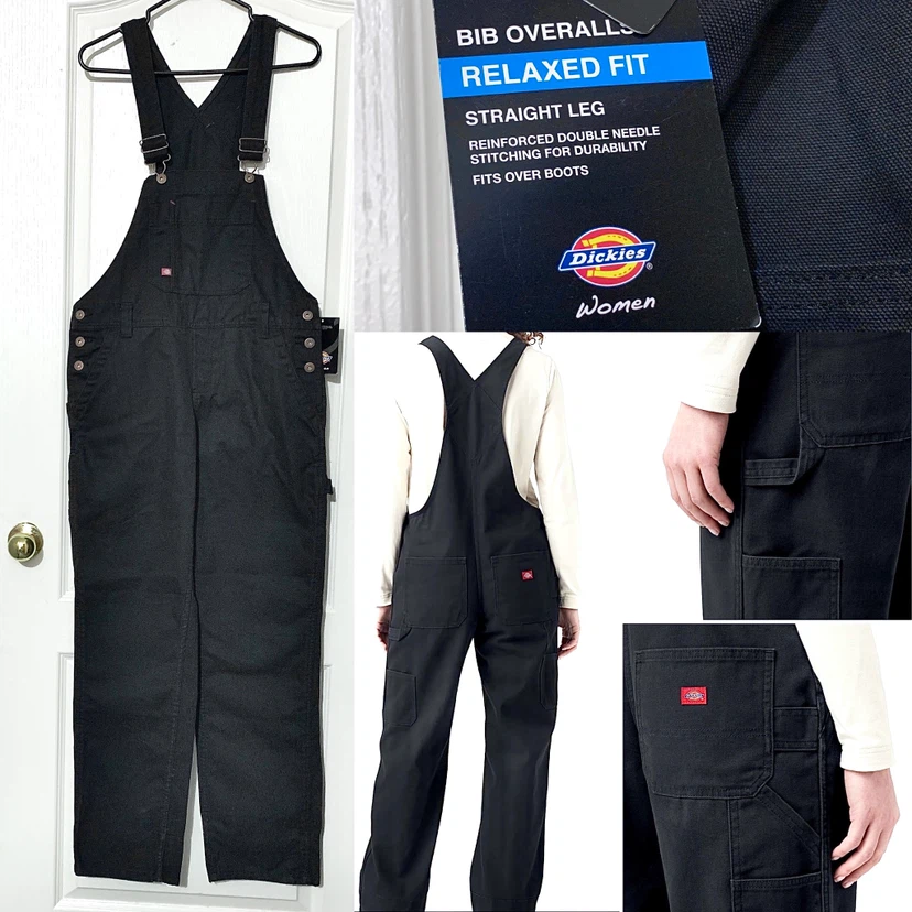 Dickies Womens Black Denim Bib Overalls Size X-Small, Small NEW